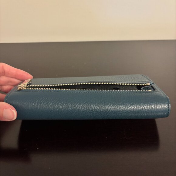 Kate Spade Marti Dark Blue Green Pebbled Leather Large Slim Flap Wallet - Picture 7 of 10